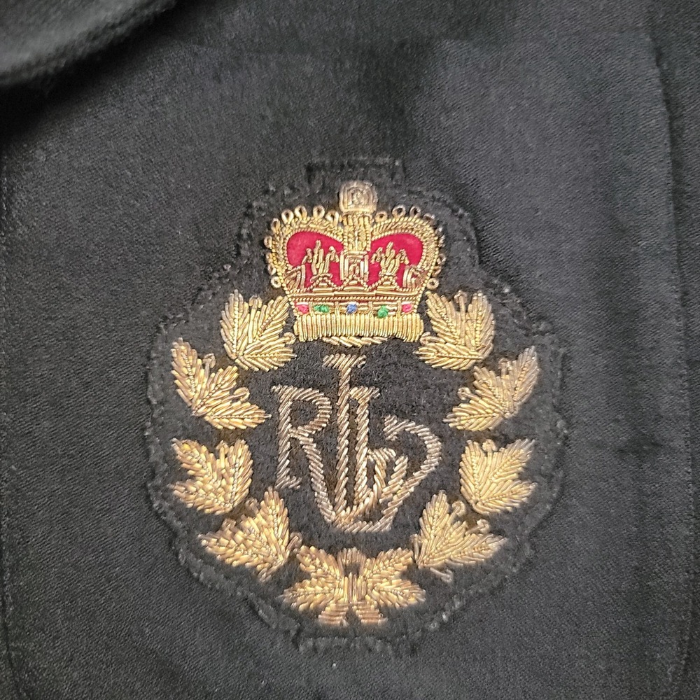 Vintage Lauren Ralph Lauren Black Double Breasted Wool Crest Logo Blazer Size 16 - Picture 5 of 15